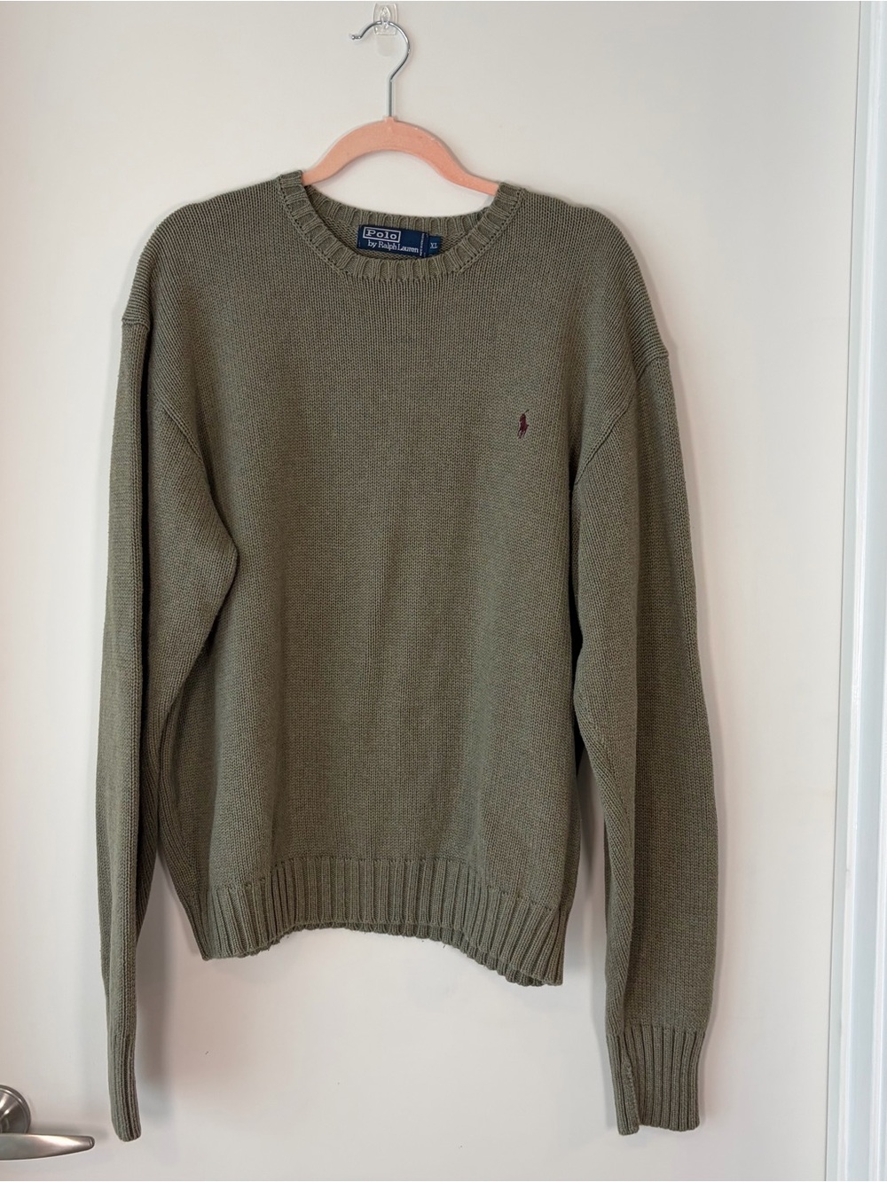 Vintage Polo Ralph Lauren Olive Green Knit Sweater XL Cotton Crewneck Preppy